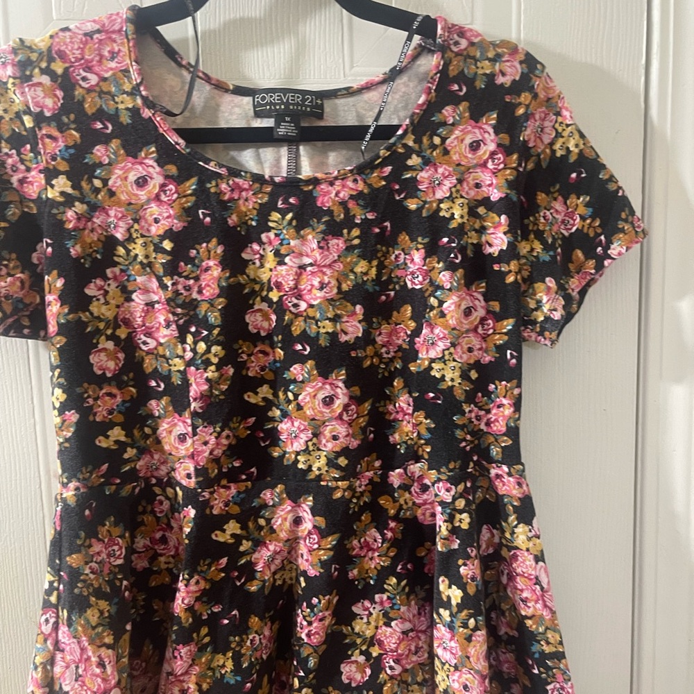 Forever 21 Black Peplum Blouse with Pink Accents